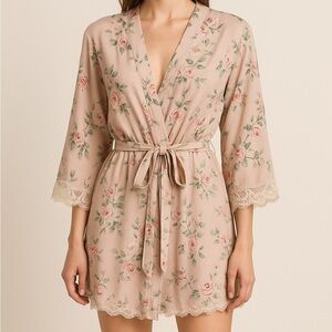✨ Flora Nikrooz Floral Tie-Front Robe w/ Lace Cuffs | Size M ✨